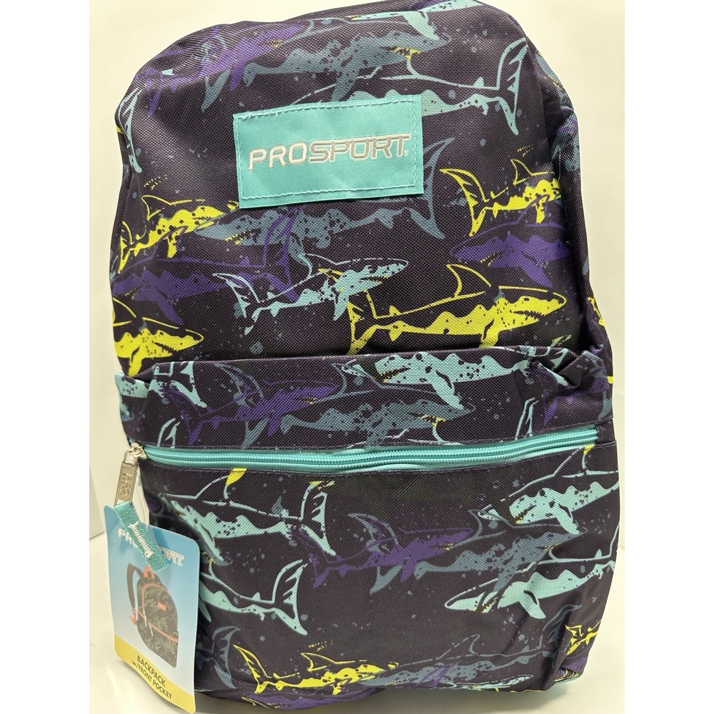 Prosport Backpack School Book Bag Shark Themed Navy Blue Ocean Fish New 16" Kids